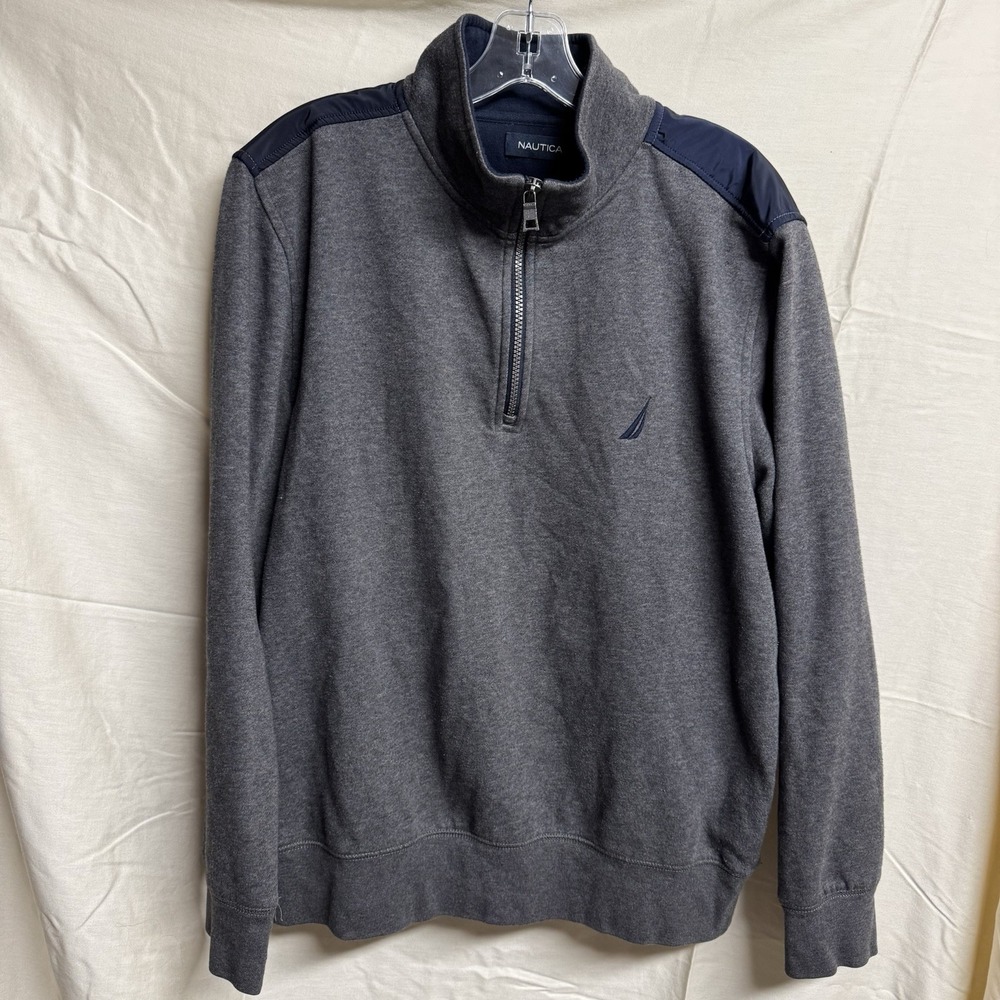 Nautica 1/4 Zip Fleece Pullover Size Large Charcoal Navy Jacket